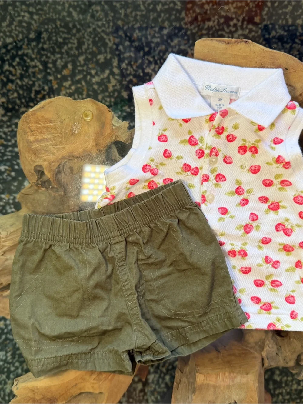 Ralph Lauren Polo Top with Pink Strawberry Print (+ matching Carters shorts)